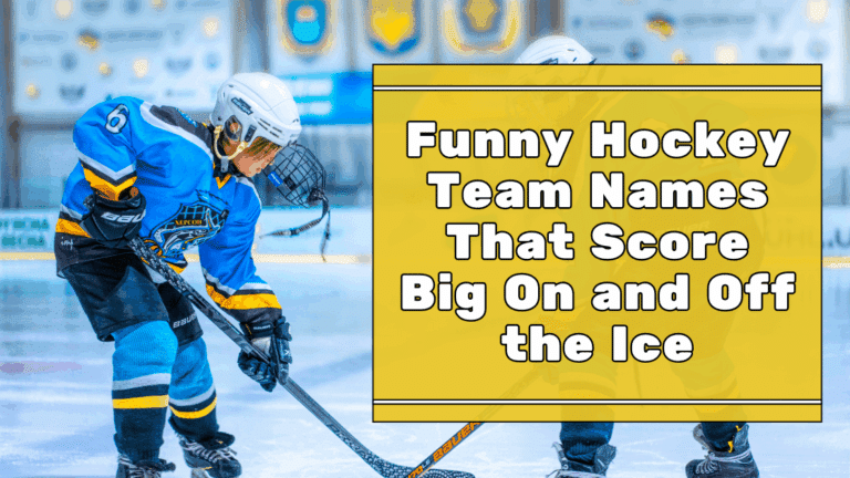 Young hockey player showcasing funny team names